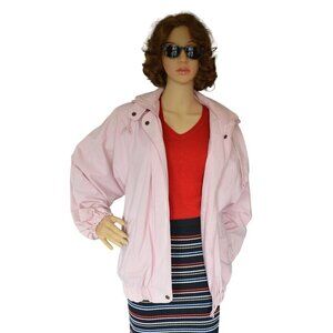 Vintage 80s Van Heusen for Her Pastel Baby Pink Sports Jacket Hidden Hood Size M